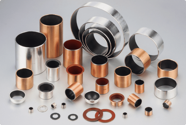 Self-lubricating metric cylindrical bushing made of PTFE material.